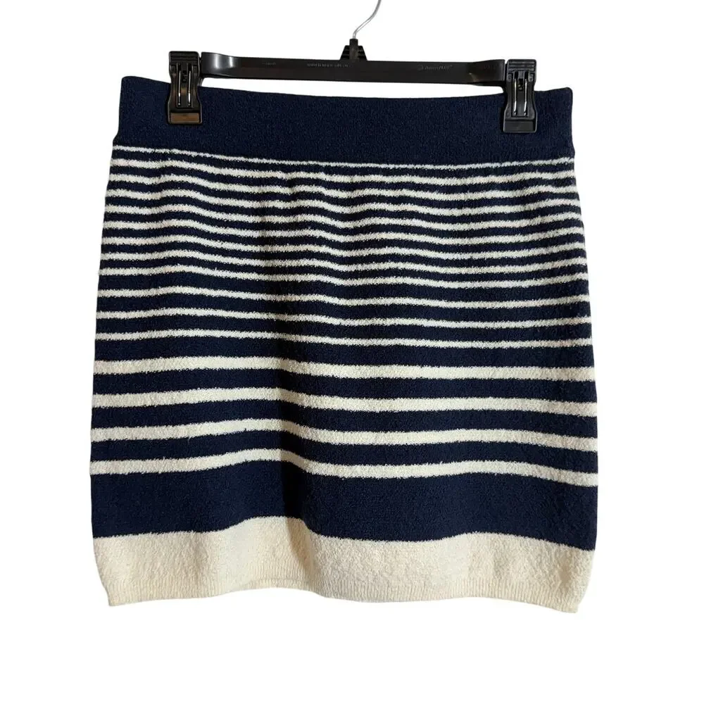 Zara Striped Mini Skirt pull on M cream/navy blue NWOT nautical coastal preppy